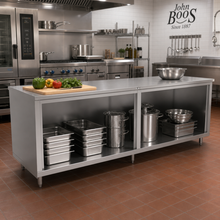 Product image #2 for John Boos 108-Inch x 24-Inch Stainless Steel Work Table with Open Front Cabinet Base