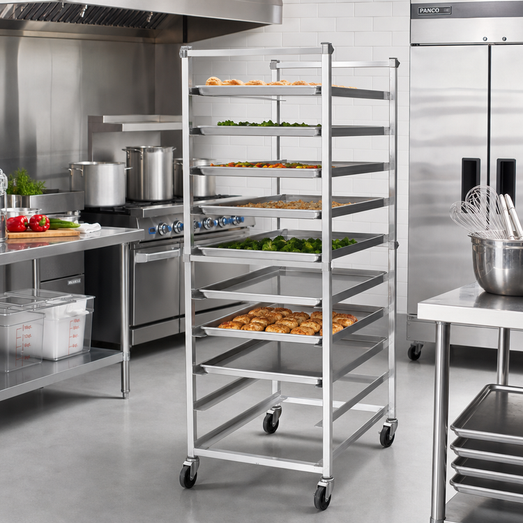 Product image #2 for Panco Mobile Full-Height Open-Sided Stainless Steel Utility Rack for 18 x 26-Inch Trays, 24-Tray Capacity