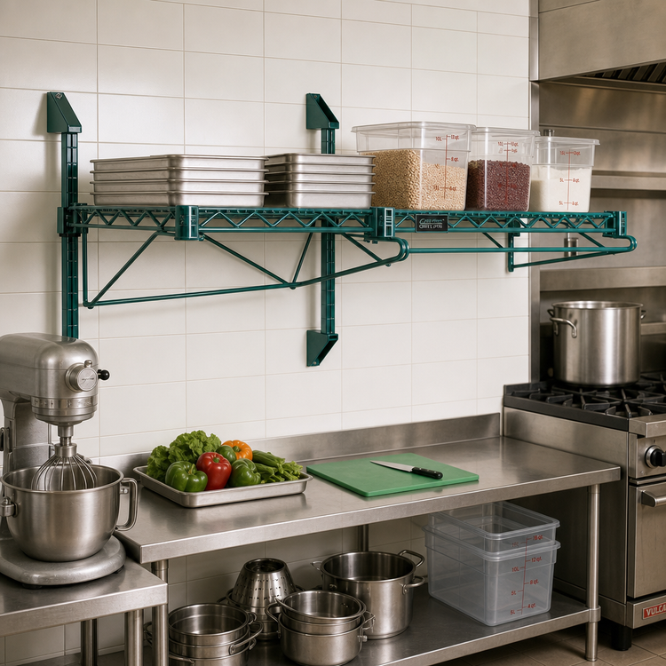 Product image #2 for Quantum Cantilever Single Shelf Wall-Mount Shelving Unit, 72 x 24 Inch, Green Epoxy