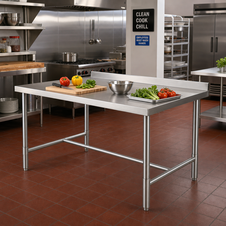 Product image #2 for Klinger's Trading 48-Inch x 30-Inch Stainless Steel Open Base Work Table with 2-Inch Rear Up-Turn