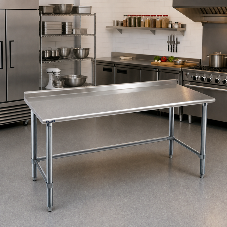 Product image #2 for Eagle Spec-Master 72" x 24" 14-Gauge Stainless Steel Work Table with 1-1/2" Rear Upturn and Galvanized Tubular Base