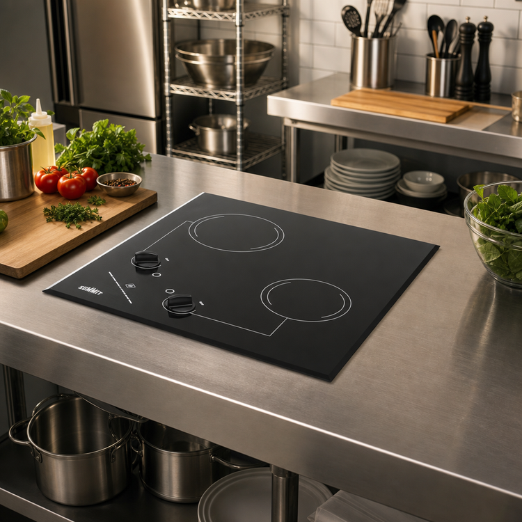 Product image #2 for Summit 2-Burner Electric Radiant Cooktop, 21-1/4 Inch Wide, Black Ceramic Glass, Built-In, Portrait or Landscape Mount