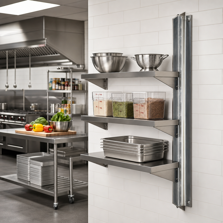 Product image #2 for Eagle Group 120-Inch NSF Stainless Steel Wall-Mounted Cantilever Shelving Standard Upright