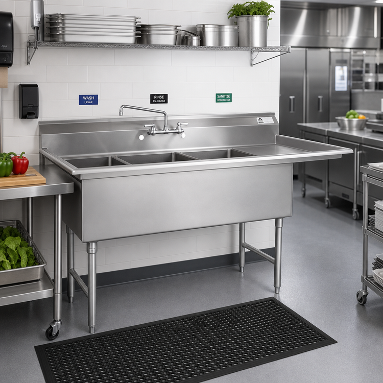 Product image #2 for Advance Tabco Fabricated 3-Compartment Sink with 18-Inch Right Drainboard