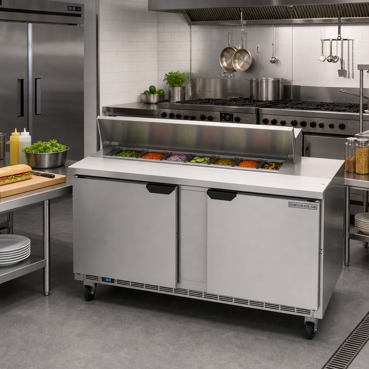 Product image #3 for Beverage-Air SPE60HC-12 60-Inch Two-Section Sandwich Prep Table with 12-Pan Top and 2 Doors