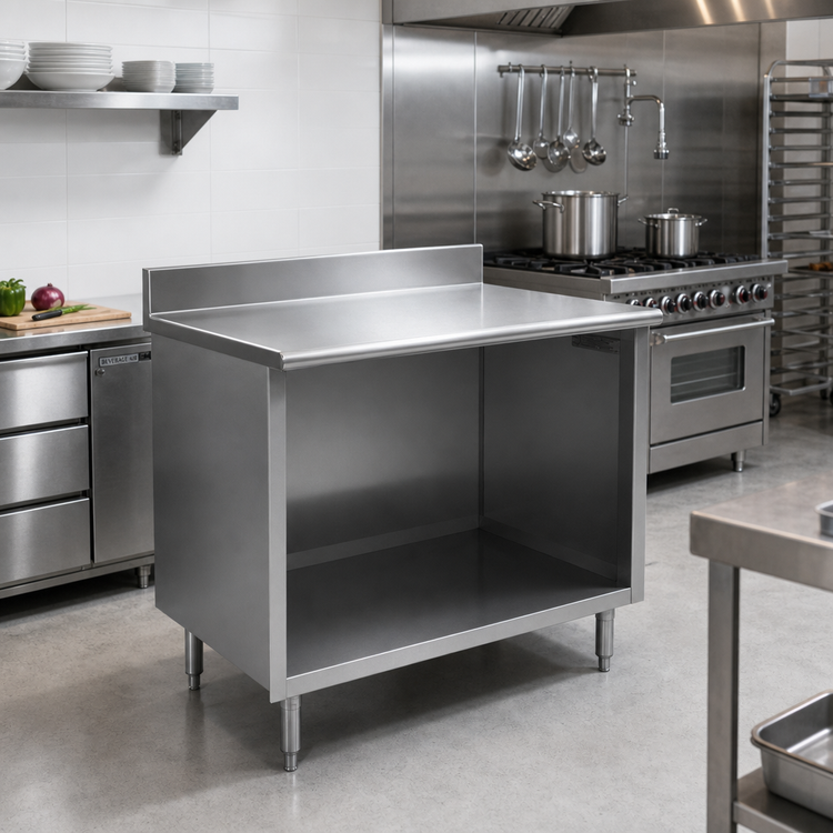 Product image #2 for Eagle Spec-Master Enclosed Open-Front Worktable with Backsplash, 96W x 30D, 14-Gauge 304 Stainless Steel Top