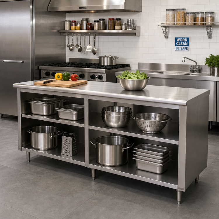 Product image #2 for Advance Tabco Special Value 84"W x 30"D Stainless Steel Open Base Work Table with Fixed Mid-Shelf