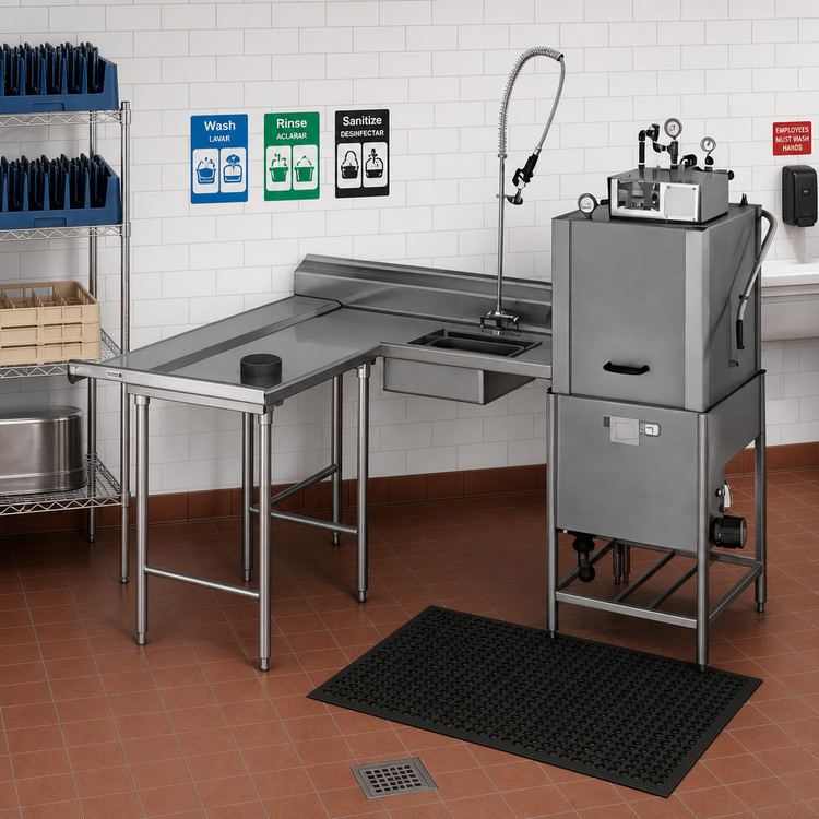 Product image #2 for Eagle Group Spec-Master SDTLR-78-14/3 78" x 60" L-Shaped Right-to-Left Soiled Dishtable with Pre-Rinse Sink