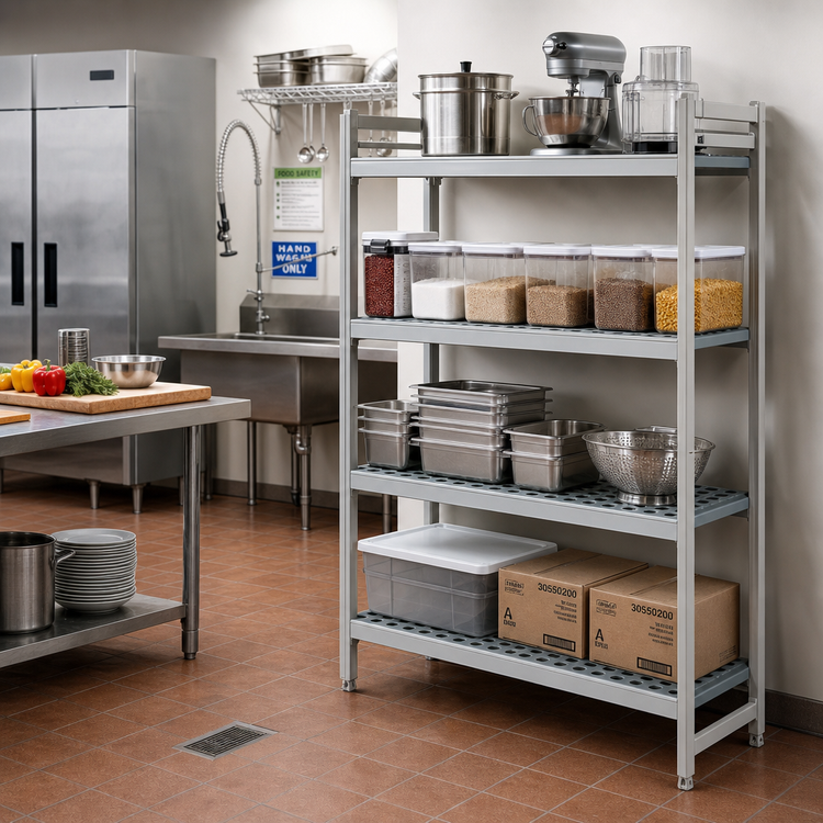 Product image #2 for Fermostock 4-Tier Starter Polymer Shelving Unit, 66-Inch H x 31-Inch W x 14-Inch D, Gray