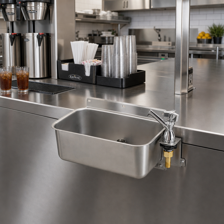 Product image #2 for Krowne Front Mount Stainless Steel Dipper Well with 1/2 Inch NPT Male Inlet and 1 Inch Drain