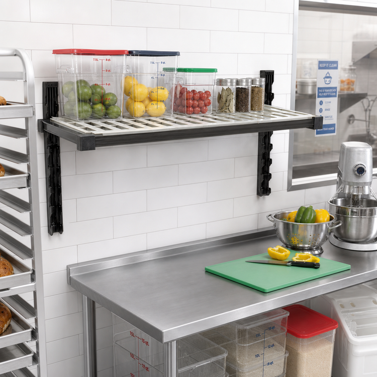 Product image #2 for Cambro Camshelving Elevation Series 24" x 42" Wall-Mounted Vented Add-On Shelf Kit, Brushed Graphite