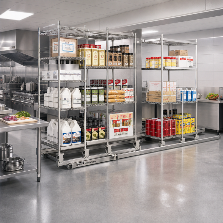 Product image #2 for Metro qwikTRAK Double Deep High-Density Track Shelving Mobile Unit Kit, 24-Inch, Stainless Steel