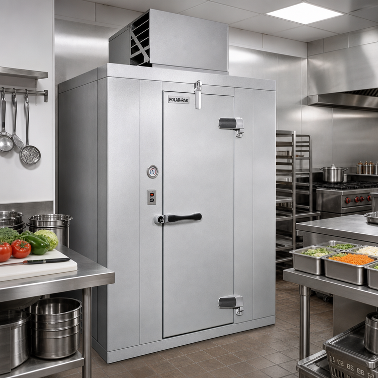 Product image #2 for Polar-Pak Indoor Walk-In Cooler with Floor and Top-Mounted Self-Contained Refrigeration, Nominal 6' x 8'