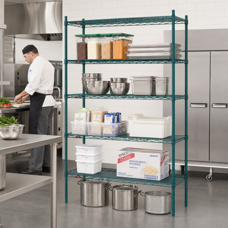 Product image #3 for Metro Super Erecta 48-Inch W x 21-Inch D x 74-Inch H Starter Wire Shelving Unit, 5 Shelves, Metroseal 3 Green Epoxy Finish