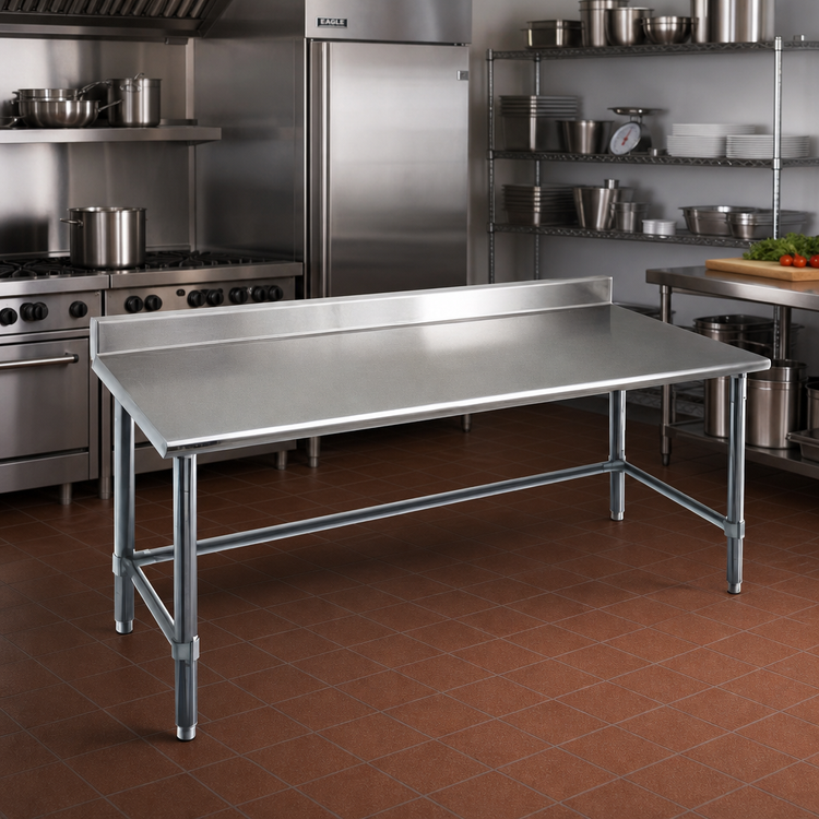 Product image #2 for Eagle Deluxe Series 120"W x 30"D Stainless Steel Work Table with 4-1/2" Backsplash and Galvanized Tubular Base