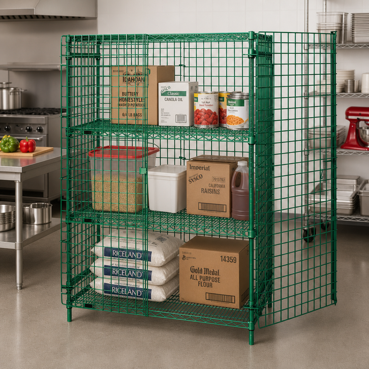 Product image #2 for Quantum 60-Inch Wide x 21-Inch Deep x 63-Inch High Stationary Security Cage with Green Epoxy Finish and 2 Intermediate Shelves