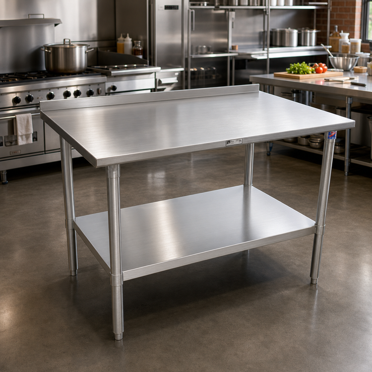 Product image #2 for John Boos Stallion 84" x 24" Stainless Steel Work Table with 1-1/2" Rear Up-Turn and Undershelf