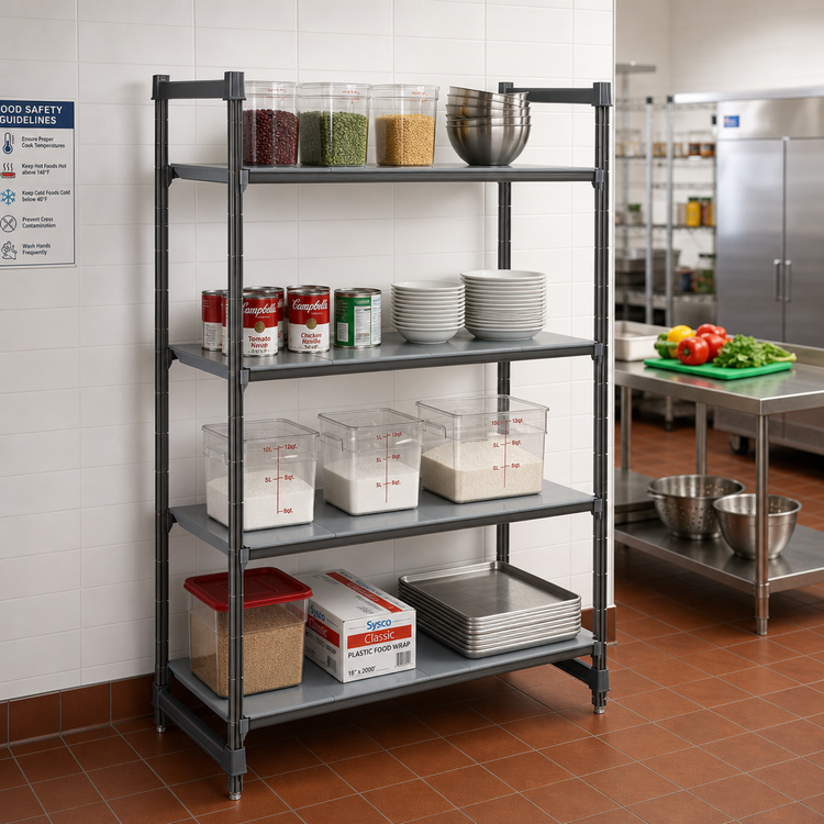 Product image #2 for Cambro Camshelving Basics Plus Solid Stationary Starter Shelving Unit, 18 x 60 x 72 Inches, 4-Shelf, Brushed Graphite