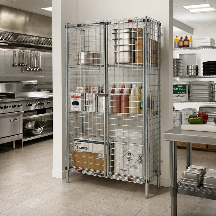 Product image #2 for QuadTruss Stationary Security Unit, 39-1/4 x 17-1/4 x 67 Inches, Chrome-Plated Wire Cage with 2 Doors