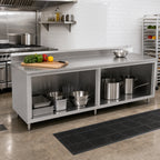 Thumbnail image #2 for John Boos 4CO4R5-36108 108" Stainless Steel Cabinet Base Work Table, Open Front, 14-Gauge 300 Series Top, 5" Backsplash