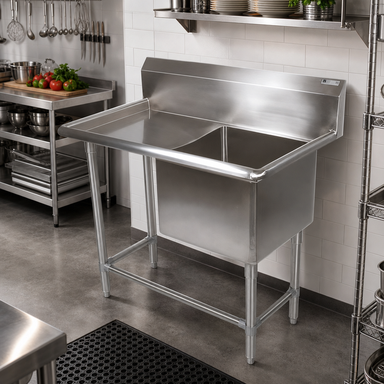 Product image #2 for John Boos Pro-Bowl 1-Compartment Stainless Steel Sink with Left Drainboard and Boxed Backsplash