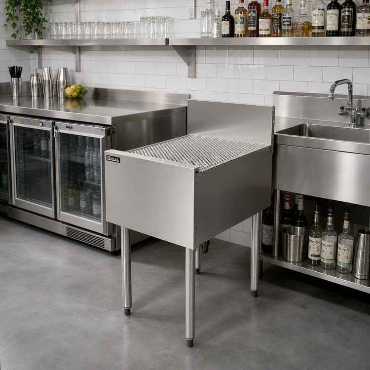 Product image #3 for Top Shelf 19-Inch Pitched Stainless Steel Underbar Drainboard with Backsplash