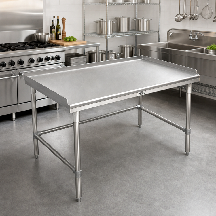 Product image #2 for John Boos 60" x 30" 24-Inch High 16-Gauge Stainless Steel Equipment Stand with Upturned Back and Sides