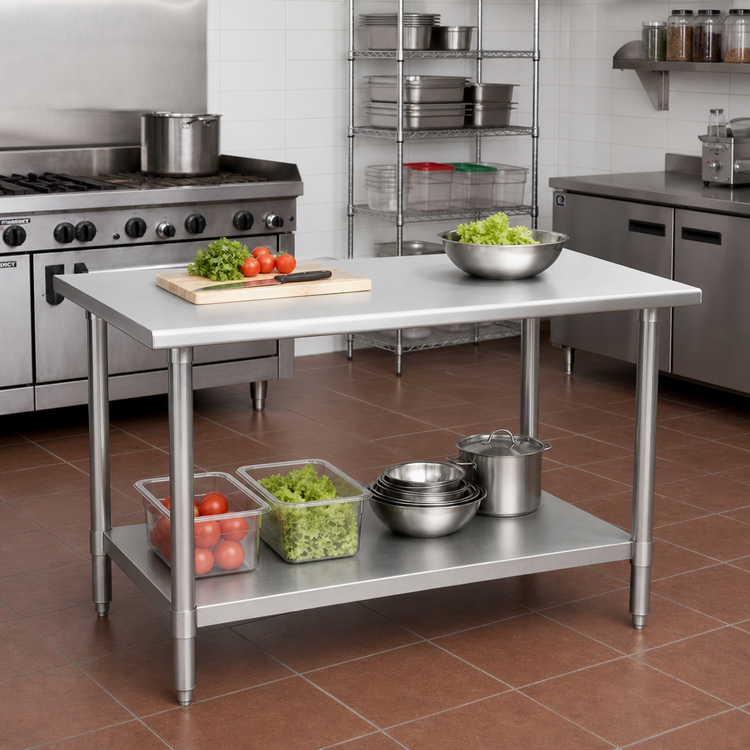 Product image #2 for Budget Series 60"W x 30"D Flat Top Stainless Steel Work Table with Adjustable Undershelf