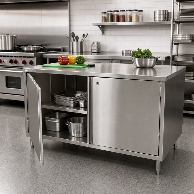 Product image #2 for BK Resources Dual-Access Stainless Steel Chef Table Cabinet Base with Locking Doors, 60 x 24 x 34-3/4 Inches
