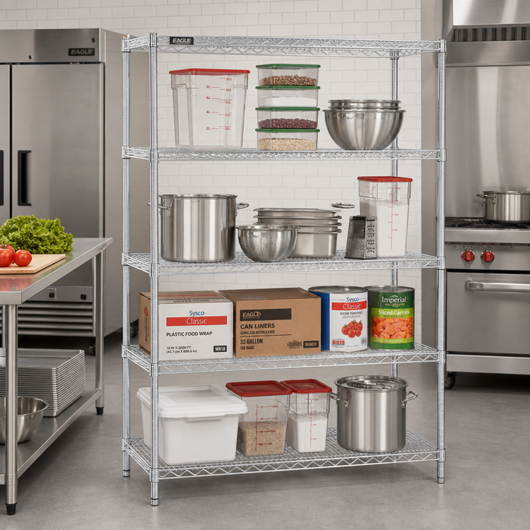 Product image #2 for EAGLEbrite Red-i-Pak 4-Tier Wire Shelving Unit, 48W x 24D x 74H, Zinc Finish