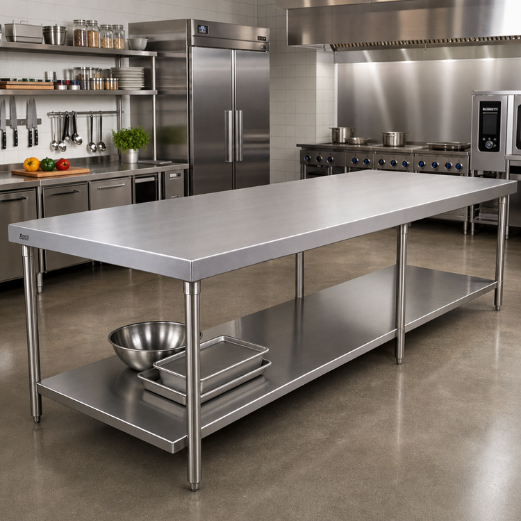 Product image #2 for John Boos Stainless Steel Countertop Food Display, 120 Inch x 48 Inch, 1-1/2 Inch Thick, No Backsplash