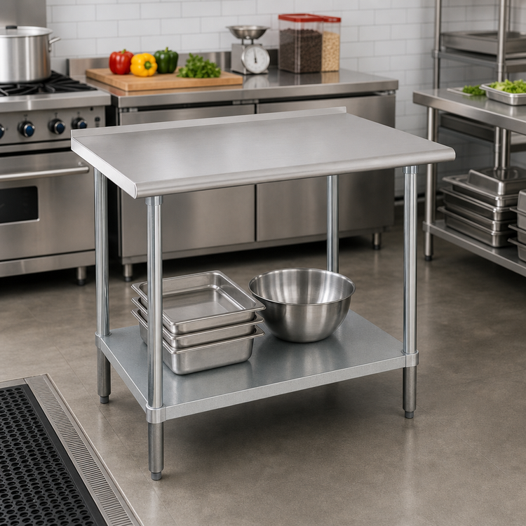 Product image #2 for Advance Tabco 30 Inch x 30 Inch Stainless Steel Work Table with Rear Up-Turn and Galvanized Undershelf