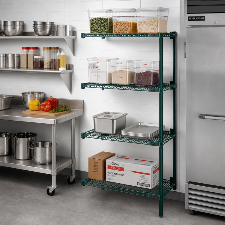 Product image #2 for Eagle Group Valu-Gard 4-Tier Add-On Wire Shelving Unit, 24" x 18" x 74", Green Epoxy Finish