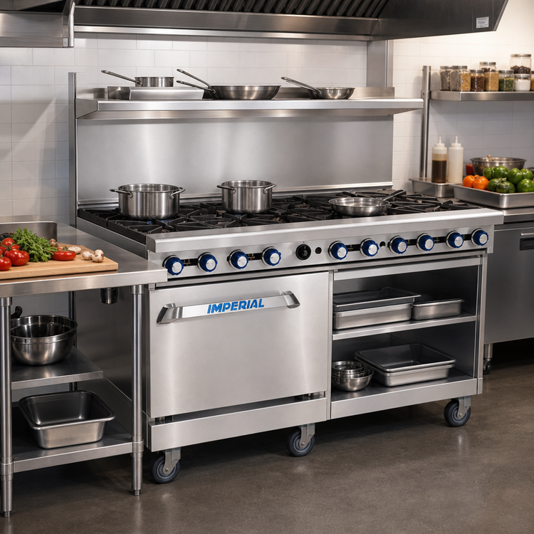 Product image #2 for Imperial Pro Series 60-Inch Gas Restaurant Range with 10 Burners, Convection Oven, and Open Cabinet Base