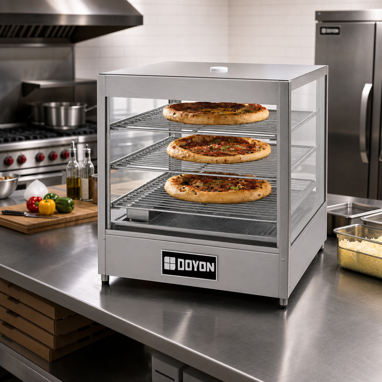 Product image #2 for Doyon DRP3 Countertop Heated Food Display Warmer with 3-Shelf Rack, Holds 3 18-Inch Pizzas