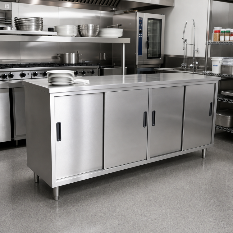 Product image #2 for Spec-Master 96-Inch Wide Stainless Steel Plate Cabinet with 4 Sliding Doors