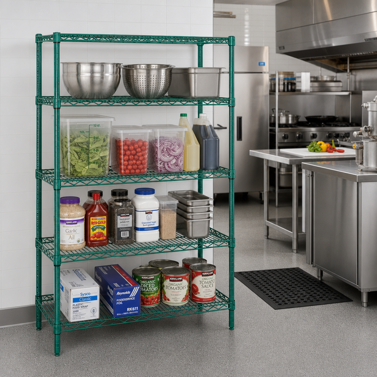 Product image #2 for Quantum 42 x 24 x 54-Inch 4-Shelf Wire Shelving Starter Kit, Green Epoxy Antimicrobial Finish
