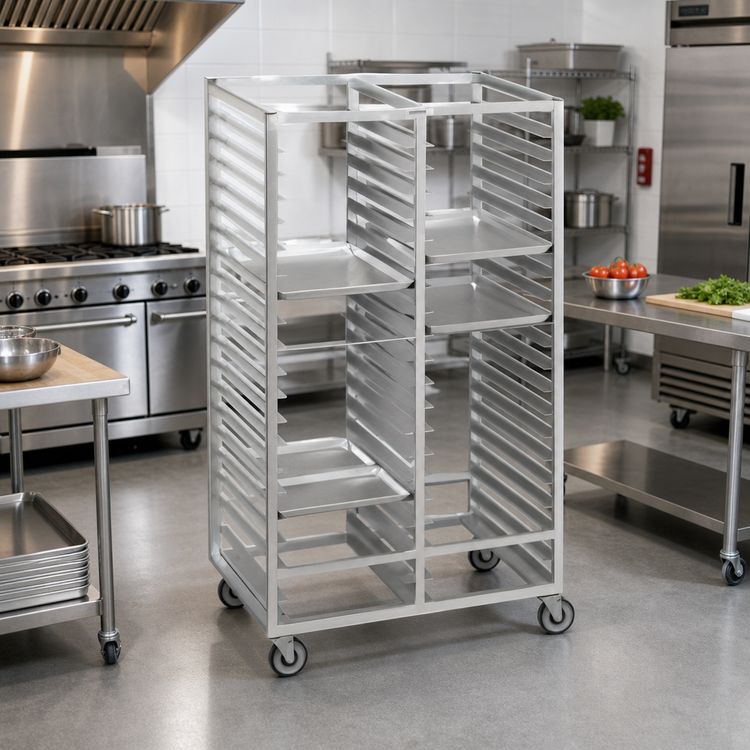 Product image #2 for Channel Standard Series Aluminum Double-Section Side-Load Cafeteria Tray Rack for 18 x 26 Trays, 64 Inch High