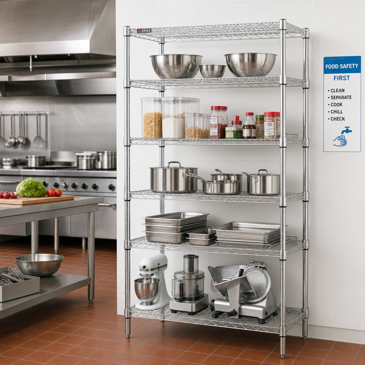 Product image #2 for Eagle Group 5-Tier Stationary Starter Wire Shelving Unit, 60 Inches W x 24 Inches D x 86 Inches H, Stainless Steel Finish
