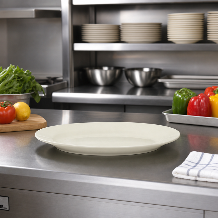 Product image #3 for Crestware Dover White Oval Ceramic Platter, 9-3/4 x 6-3/4 In., Wide Rim, Rolled Edge