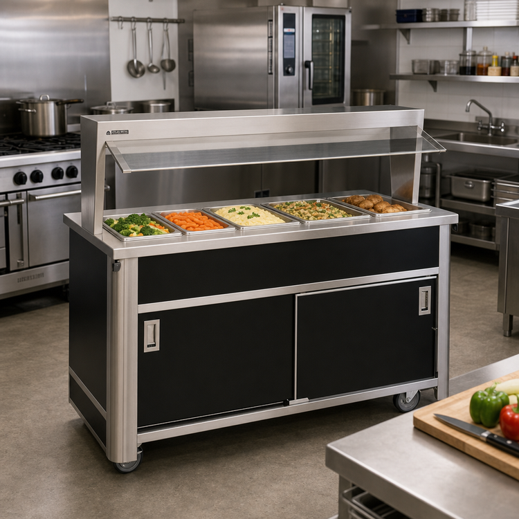 Product image #2 for Atlas Metal BLU-4-BU Mobile Buffet Style Utility Serving Counter with Solid Stainless Steel Top