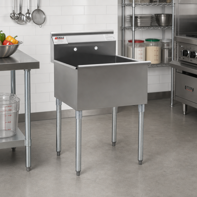 Product image #2 for Eagle Group One-Compartment Utility Sink, 24 x 24 in. Bowl, 16-Gauge 430 Stainless Steel, with Galvanized Legs