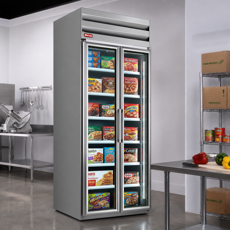 Product image #2 for Howard-McCray Two-Section Glass Door Frozen Foods Merchandiser Freezer, 48 Cu. Ft., Top-Mount Self-Contained