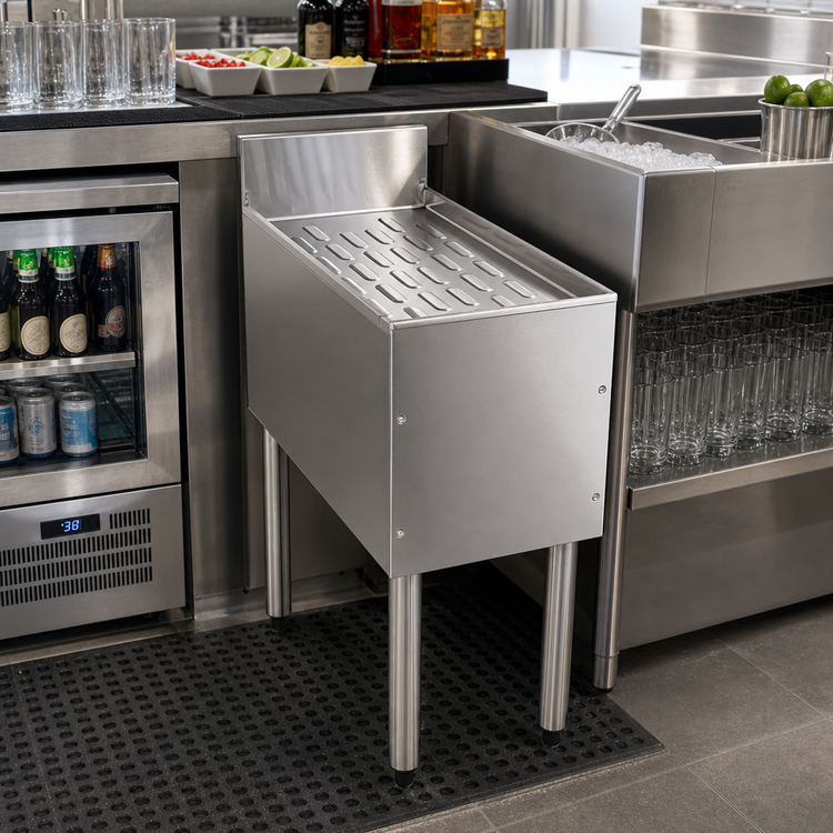 Product image #2 for CHOICE C-DBA-12 12-Inch Underbar Drainboard — 19-Inch Deep Stainless Steel, Freestanding (Open Base)