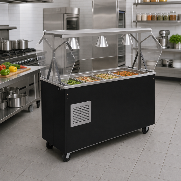 Product image #2 for Vollrath 2-Series Affordable Portable Mobile Refrigerated 4-Pan Cold Food Buffet Station with Breath Guard and Storage Base