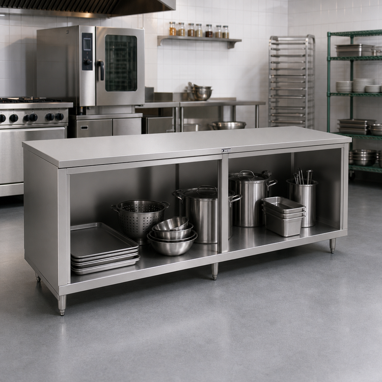 Product image #2 for John Boos Open Front Cabinet Base Work Table, 96 In. W x 24 In. D, 16-Gauge Stainless Steel Top