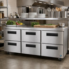 Thumbnail image #2 for Hoshizaki Steelheart UR72B-D6 72-Inch Three-Section Undercounter Refrigerator with 6 Drawers, Stainless Steel, 18 cu. ft.