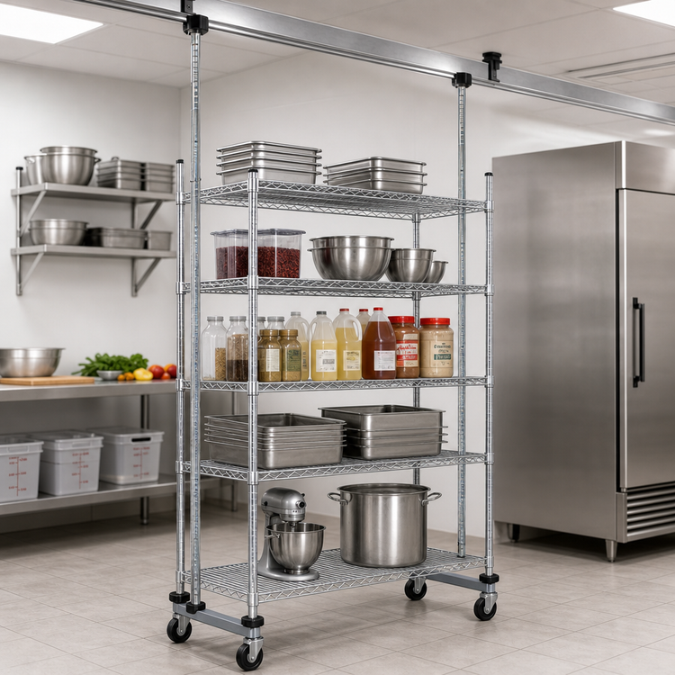 Product image #2 for Quantum 24-Inch Overhead Track Shelving Mobile Kit with 74-Inch Posts, Chrome Plated