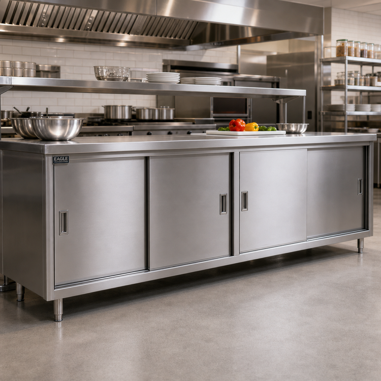 Product image #2 for Eagle Group Spec-Master Stainless Steel Plate Cabinet with 4 Sliding Doors, 144 x 18 Inches