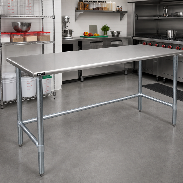 Product image #2 for Eagle Deluxe Series 108-Inch x 24-Inch Flat Top Stainless Steel Work Table with Galvanized Tubular Base
